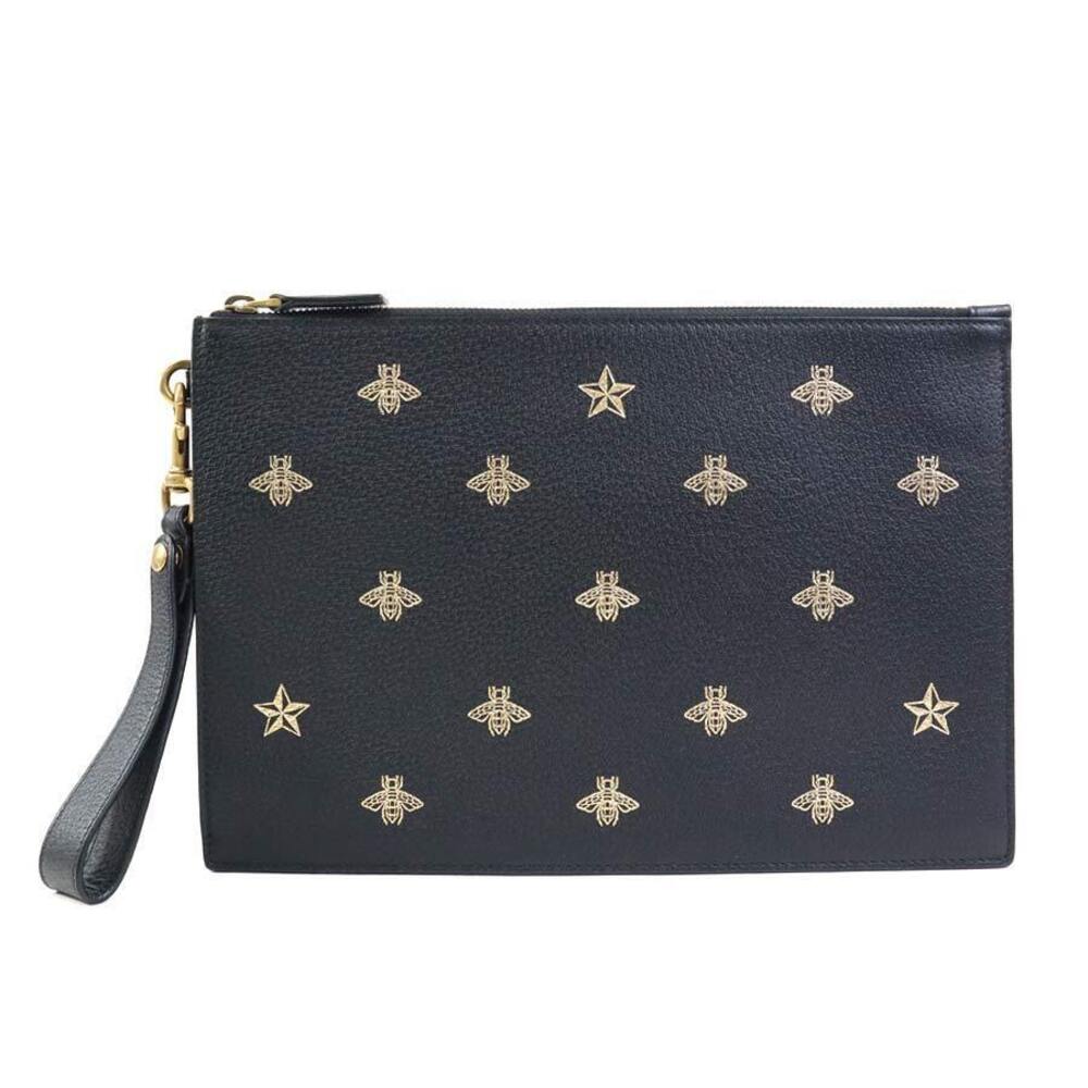 Gucci Clutch Bag Bee Leather Black
